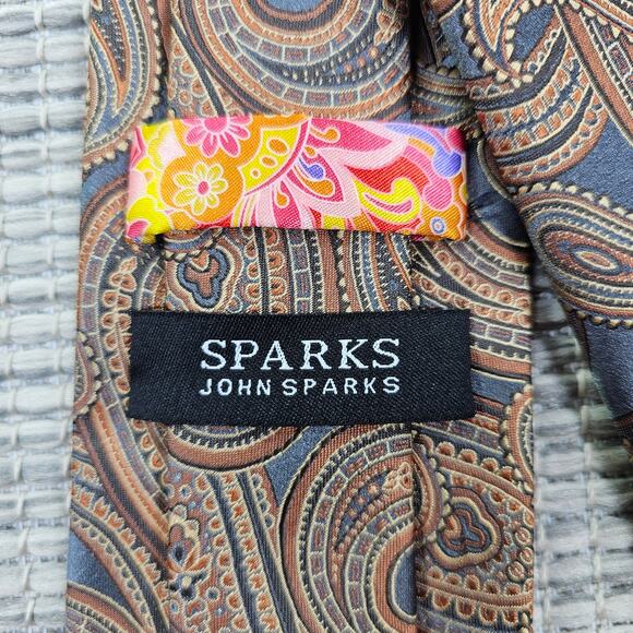 Sparks John Sparks Mens Necktie 100% Polyester Paisley Grey Brown NEW - Picture 4 of 11